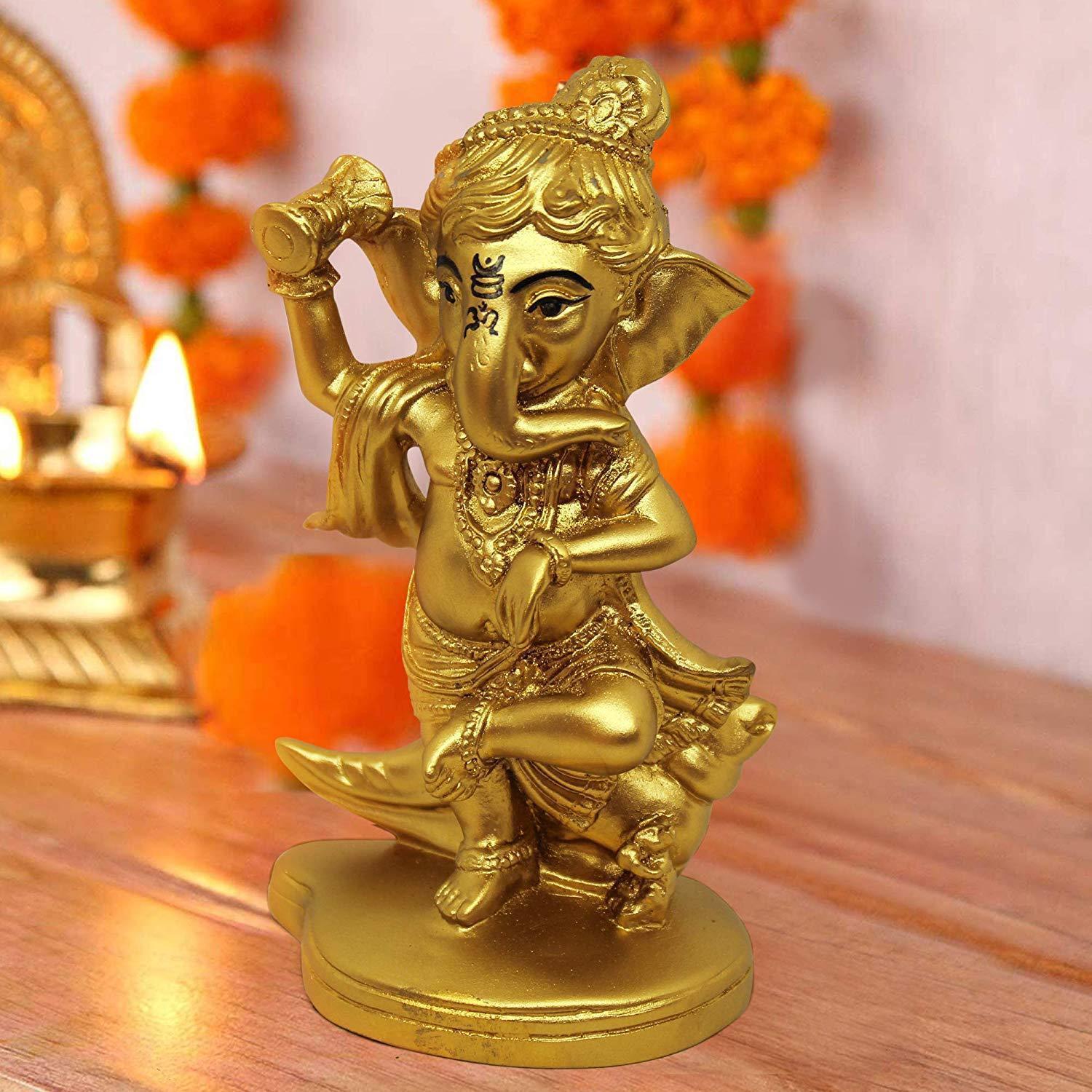 Ganesha with Clay Candle Set and Wooden tray - shopgiftsworld