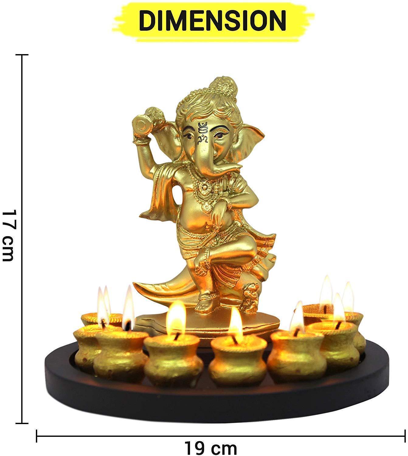 Ganesha with Clay Candle Set and Wooden tray - shopgiftsworld