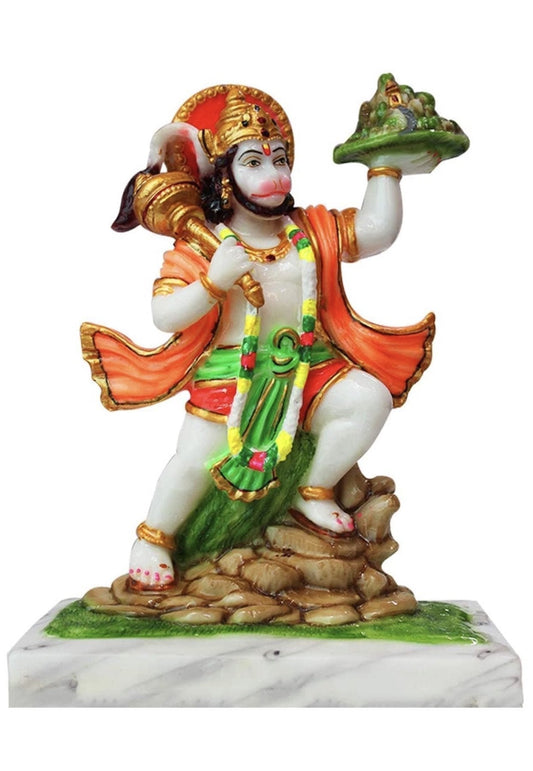 Hanuman Ji Carrying Dronagiri Mountain Marble Idol - shopgiftsworld