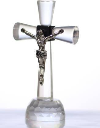 JESUS Christian Cross Showpiece -12.7 cm (Crystal, Clear) Car Dashboard - shopgiftsworld
