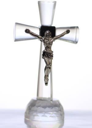 JESUS Christian Cross Showpiece -12.7 cm (Crystal, Clear) Car Dashboard - shopgiftsworld